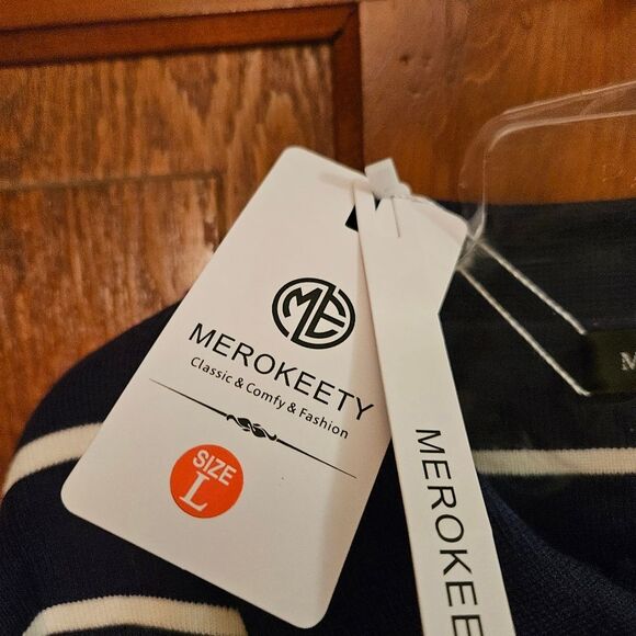Merokeety Navy & White Striped Button Cardigan Sweater Women's Large NWT Nautic - Picture 7 of 10